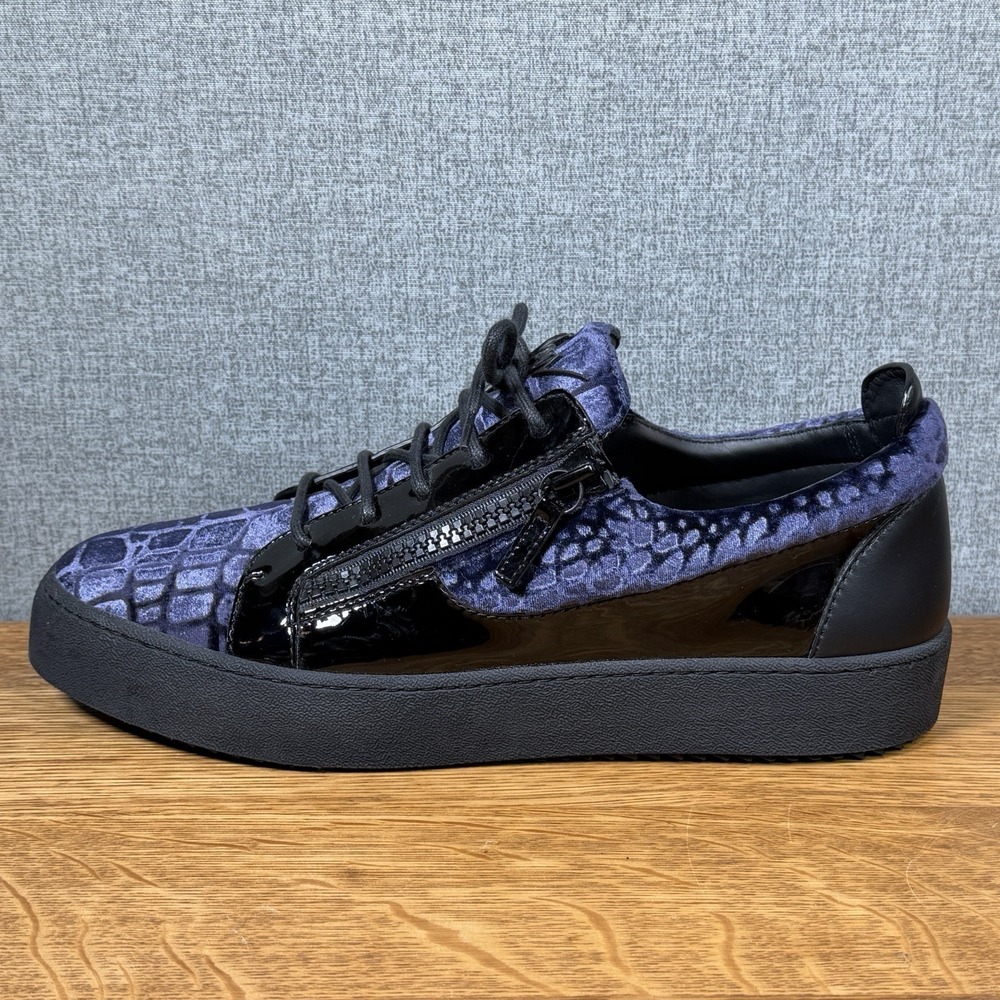 Mint Giuseppe Zanotti Meredith Blue Black Croc Velvet Men's 12 Shoes Sneakers - Picture 6 of 10